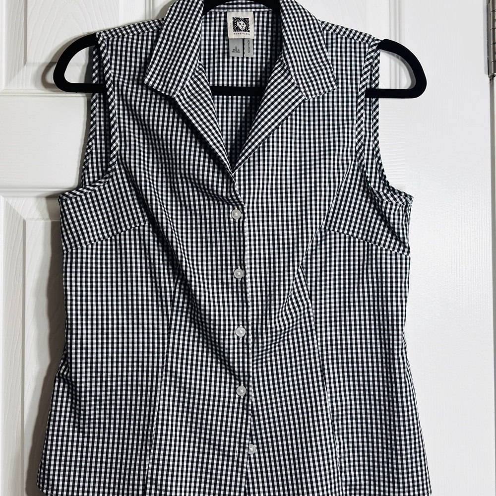 Anne Klein Black and White Gingham Sleeveless Shirt
